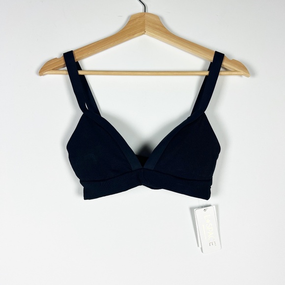 NEW L*Space Vera Crossover Strap Bathing Suit Bikini Top Solid Black Small - Picture 1 of 3